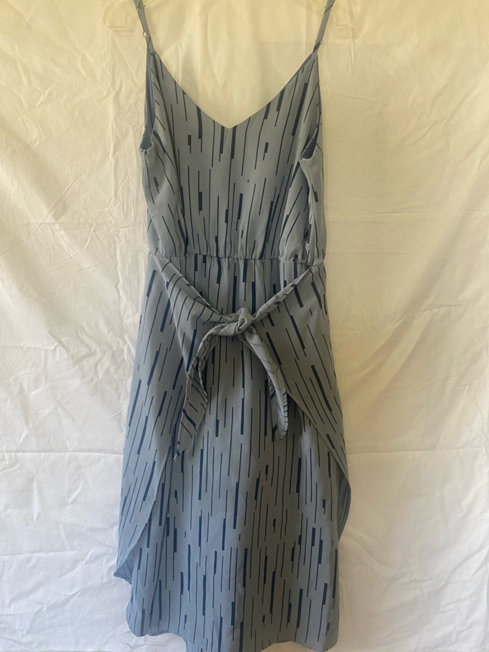 She and Sky Dusty Blue Printed Midi Dress with Tie Waist